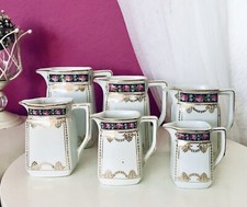 Antik 6x Jugendstil Art D&egrave;co Porzellan Kanne Krug wei&szlig; Rosen sehr dekorativ