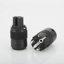 Pair Rhodium Plated EU SCHUKO Power Plug C15 Connector for Hi-Fi Power Cable DIY