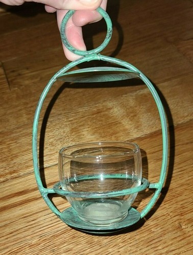 Freestanding Metal Swinging 2 Piece Lantern Votive Candle Holder Rustic Distress - Picture 6 of 6