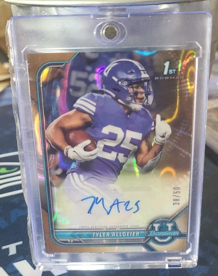 2022 Bowman 1st Tyler Allgeier Gold Lava Wave Chrome Refractor RC /50 - Image 2 of 3