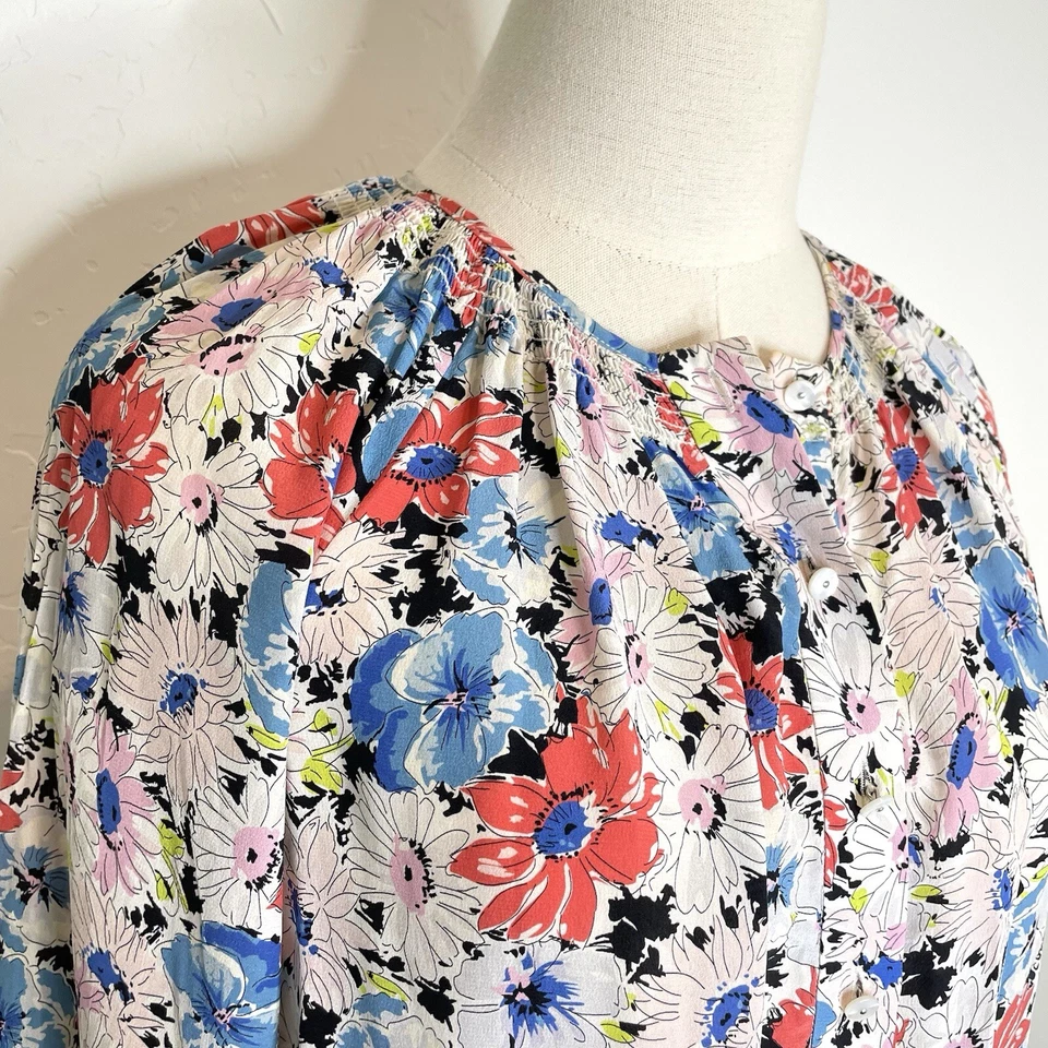 Blusa Veronica Barba Madge Top Botones Floral Seda Mujer 00 Manga Larga Foto 4 de 4