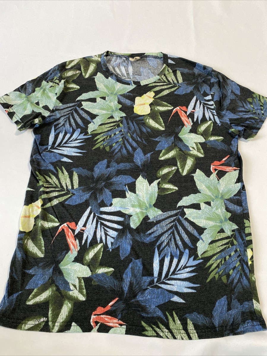 Hollister Mens Sz Small Blue Green Hawaiian Flower Print Short Sleeve T  Shirt