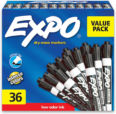 EXPO Dry Erase Markers, Chisel Tip, Black, Low-Odor, Perfect for Whiteboards, No