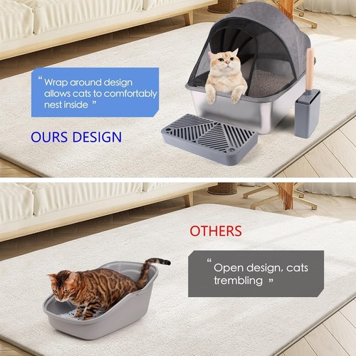 Modern Leak-Proof Stainless Steel Cat Litter Box with Exclusive Scoop Included - Picture 4 of 11
