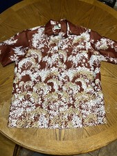 Vintage Waikiki USA Made Floral Burnt Orange Button Up Short Sleeve Button Up L