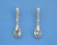 E399C Sterling Silver Yellow Teardrop CZ Dangling Earrings Rhodium New Solid 925