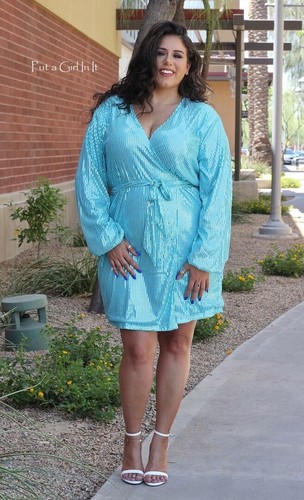 PLUS SIZE Womens TURQUOISE SEQUIN PARTY 