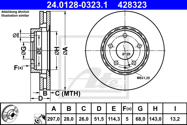 ATE 2X Bremsscheibe Vorne Ø297 Mm BelüFtet Beschichtet FüR Mazda CX-5 KE GH-image
