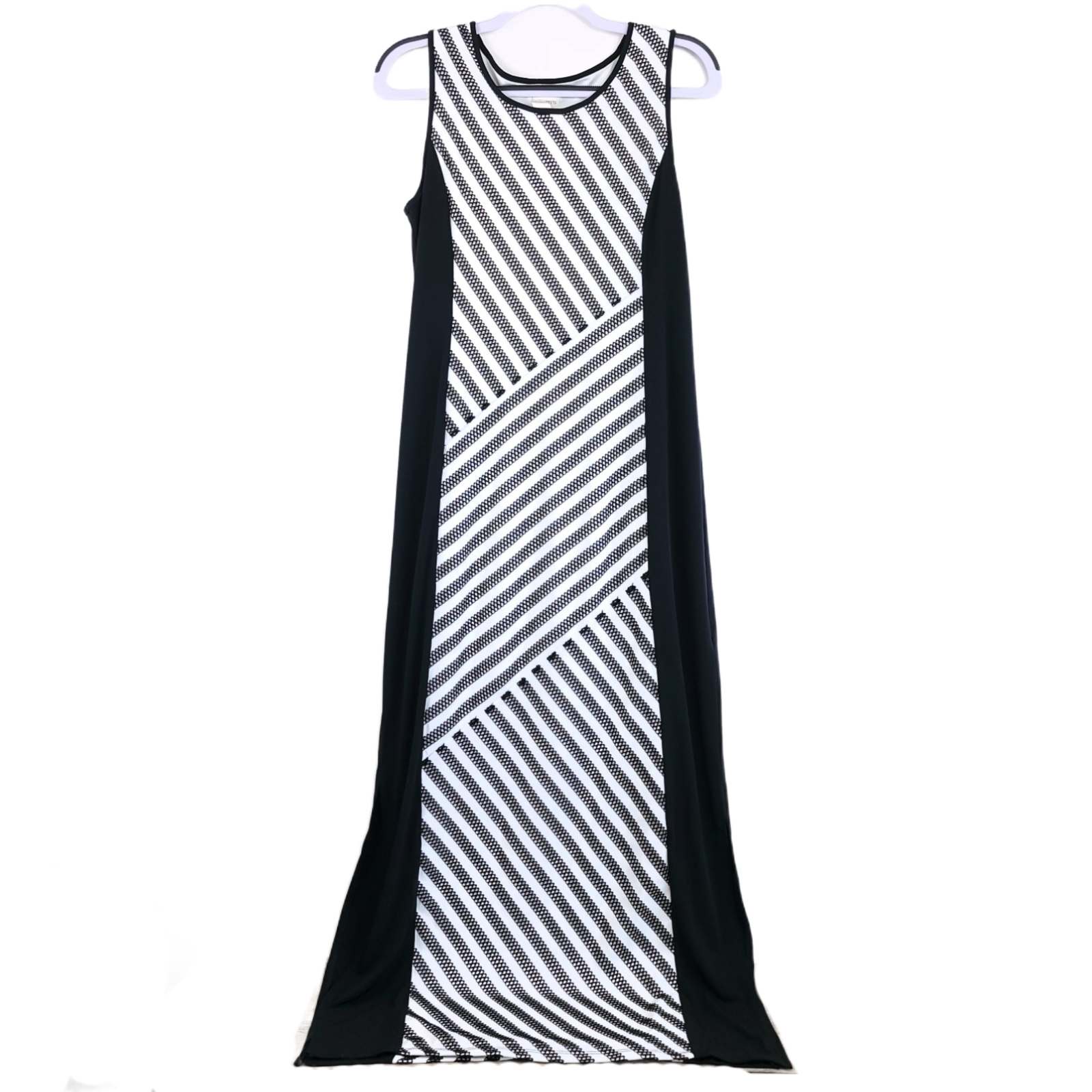 Chico's Size 1 Black u0026 White Striped Sleeveless Maxi Dress Size M | eBay