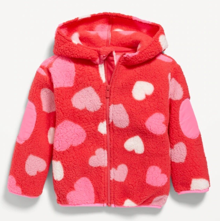 Fleece Pink And Red Heart Zip Up Hoodie Pink Heart Zip Up Hoodie