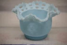 VINTAGE LIGHT BLUE SATIN GLASS FENTON BASKET TRINKET BOWL LATTICE EDGE NO CHIPS