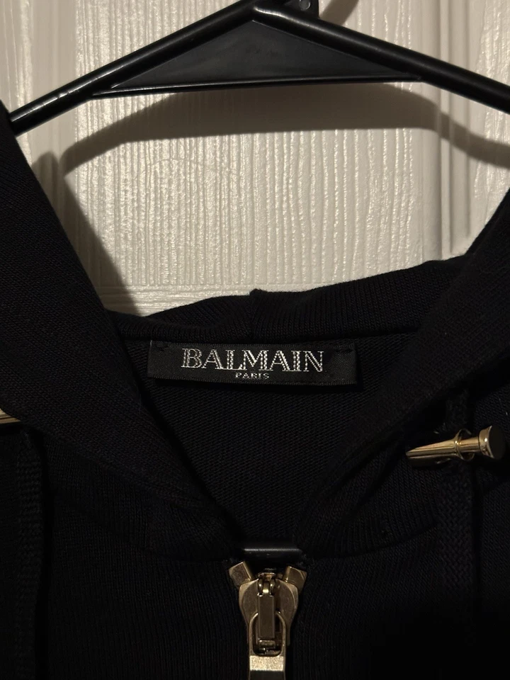 Jaqueta com capuz Balmain Paris ouro preto masculina tamanho P feita na Itália $910 nova - Imagem 3 de 4