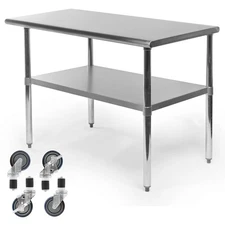 Commercial Stainless Steel Kitchen Food Prep Work Table w/ 4 Casters - 24" x 48"