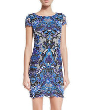 Alice + Olivia Nakia Guipure Lace Sheath Mini Dress Blue Size 4 Lined Zip EUC