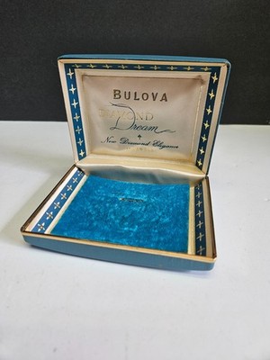 Vintage Bulova Diamond Dream Watch Presentation Box Blue Aquamarine Teal *EMPTY*