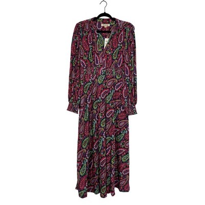 Boden Womens Midi Dress UK 12R US 8R Red Paisley Ivy Smocked V Neck D1034  NWT | eBay
