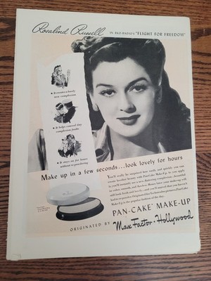 VTG 1943 Original Magazine Ad Max Factor Pan Cake Make Up R Russell