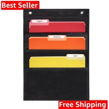 3 Pocket File Pocket Chart, Black, 14" Wide x 19.5" Tall - Versatile Wall Han...