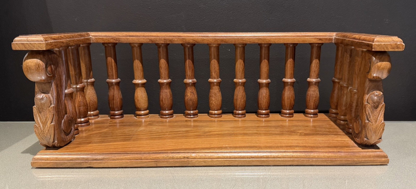 Old Vintage Book Trough Table Stand Balustrade Wood Gallery Home Library MCM 