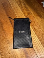 GUESS - Black Faux Leather Sunglasses Glasses 7.5 Pouch Drawstring Bag Holder