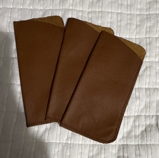 Brown Leather Portable Eyeglass Pouch Cases Sleeves Lot of 3 Unisex