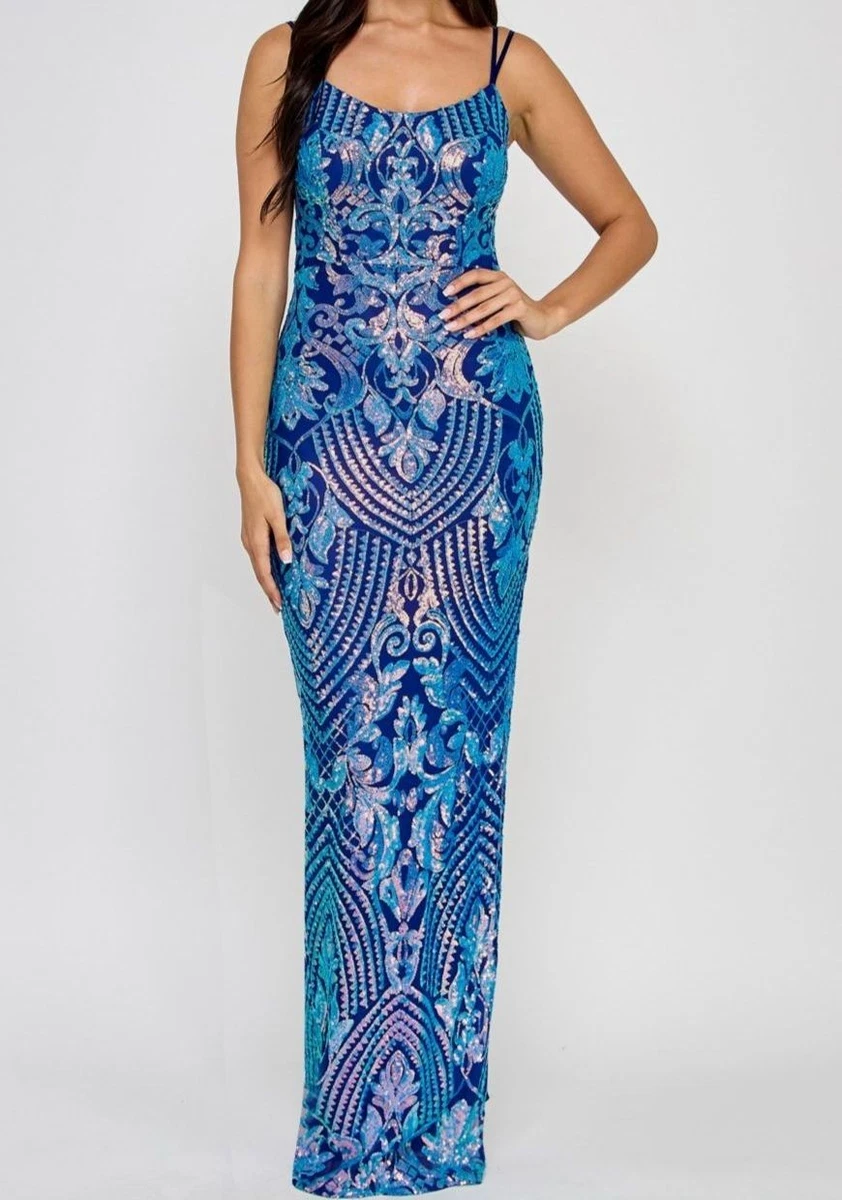 princess polly baby blue dress Abigail Metallic Drape Sequin Dress Blue