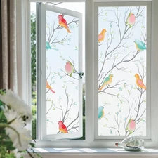 Coavas Window Privacy Film Decorative 17.5 x 78.7 Inch, White Frosted Birds 