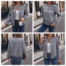 Women's Medium Elastic Solid Short Jacket Stand Collar for Vacation Beach