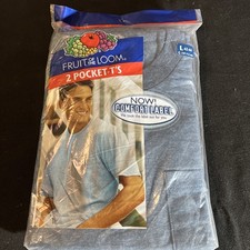 VTG NOS Fruit of The Loom 2 Pack Pocket Crew Neck T Shirts Mens Blue 2001 Size L