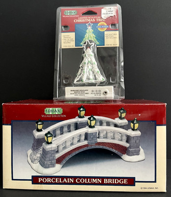 Lemax Village Collection Lot Porcelain Column Bridge 1994 & 1998 Christmas Tree