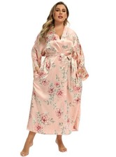Feslieacc Women's Plus Size Silk Bridal Kimono Sleepwear Long Robes With Pock...
