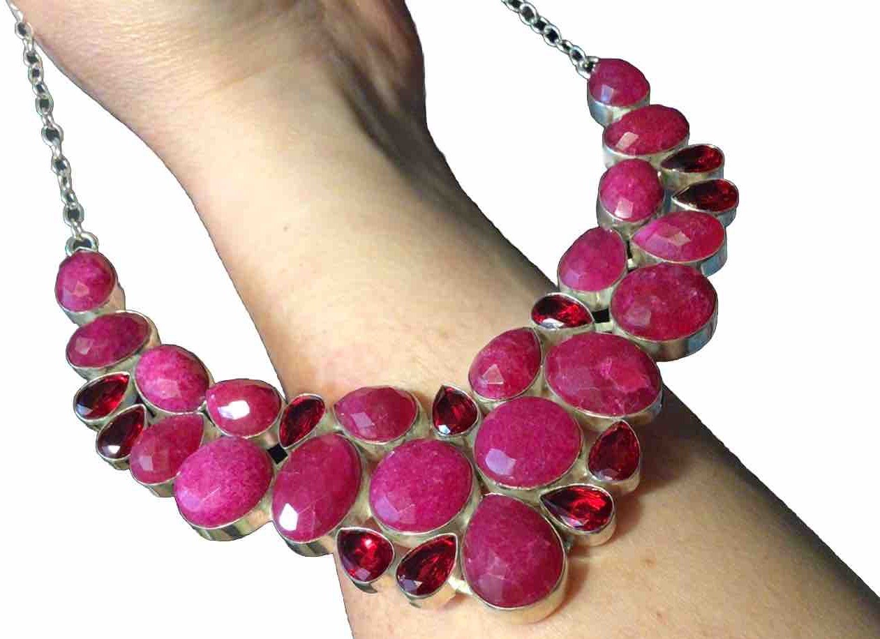 925 Silver Plated Simulated Ruby Garnet Big Clust… - image 5