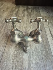 Antique Nickel Plated Brass Bathtub Faucet Hot Cold Handles Porcelain