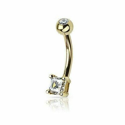 1 Ct Princess Lab Created Diamond Navel Belly Button Ring 14K Yellow Gold Plated