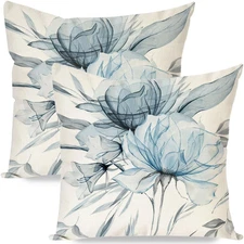 Floral Decorative Throw Pillow Covers 18x18 Inch 18" x 18" (Pack of 2) Blue B