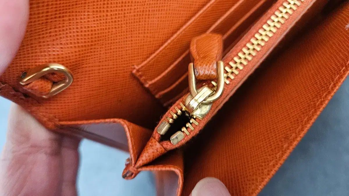 PRADA Saffiano Leather Bifold Wallet Orange Gold Logo Lettering Compact Purse thumbnail 21