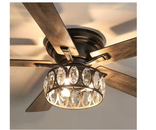 Breezary Jemore 52" Flush Mount Black Crystal Ceiling Fan Light Kit Remote - Image 2 of 4