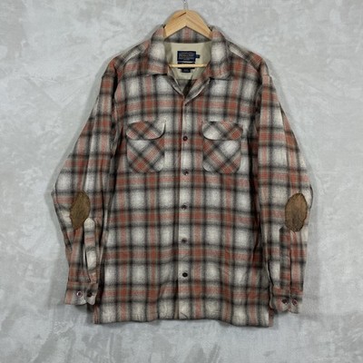 Pendleton Shadow Plaid Loop Collar Board Shirt Mens Large Tall Wool Surf Ombre