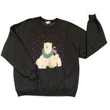 Vintage 90s Christmas Sweatshirt Gopher Sport Polar Bear Womens XL Black USA