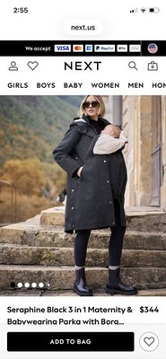 Seraphine Premium 3 in 1 Maternity Babywearing Parka Winter Coat Sz UK 14 US 10