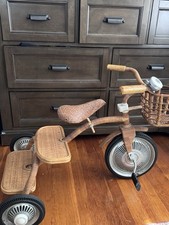 Vintage Wicker Rattan Children  s Tricycle With Basket And Working Bell