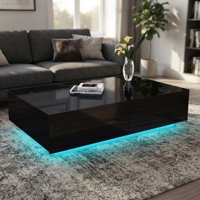Moderner LED Couchtisch mit 4 Schubladen - perfekt für Wohnzimmer 95x60cm