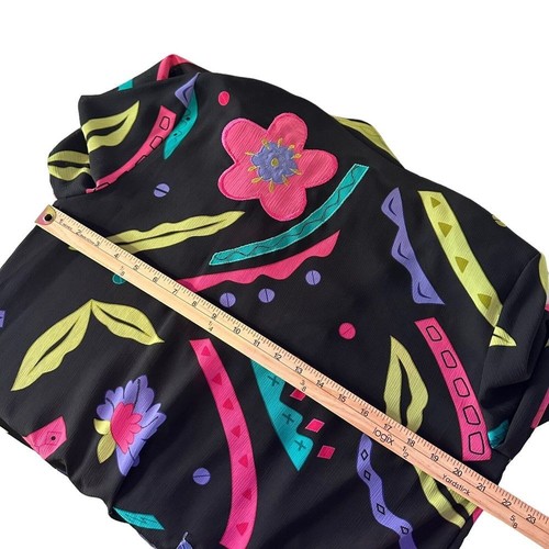Alfred Dunner Floral Bomber Jacket Women Size 8 Black Retro Neon Colorful Artsy - Picture 13 of 14