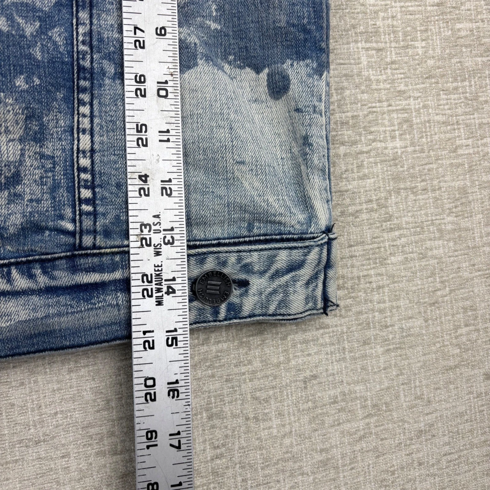 Embellish Mens Grungy Blue Acid Wash Bleach Splatter Denim Trucker Jacket XL image 7
