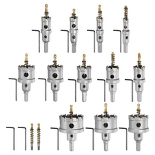 14 x Tungsten Carbide Tipped Hole Saw Kit Set 9/16"- 2-1/8" for Stainless Steel