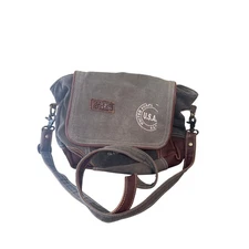 Myra Seeds of Love Preppy Satchel gray canvas and leather messenger bag