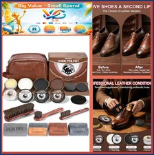 Shoe Care Kit 14Pcs Leather Shoe Shine Kit Mink Oil Horsehair Brush Black Brown