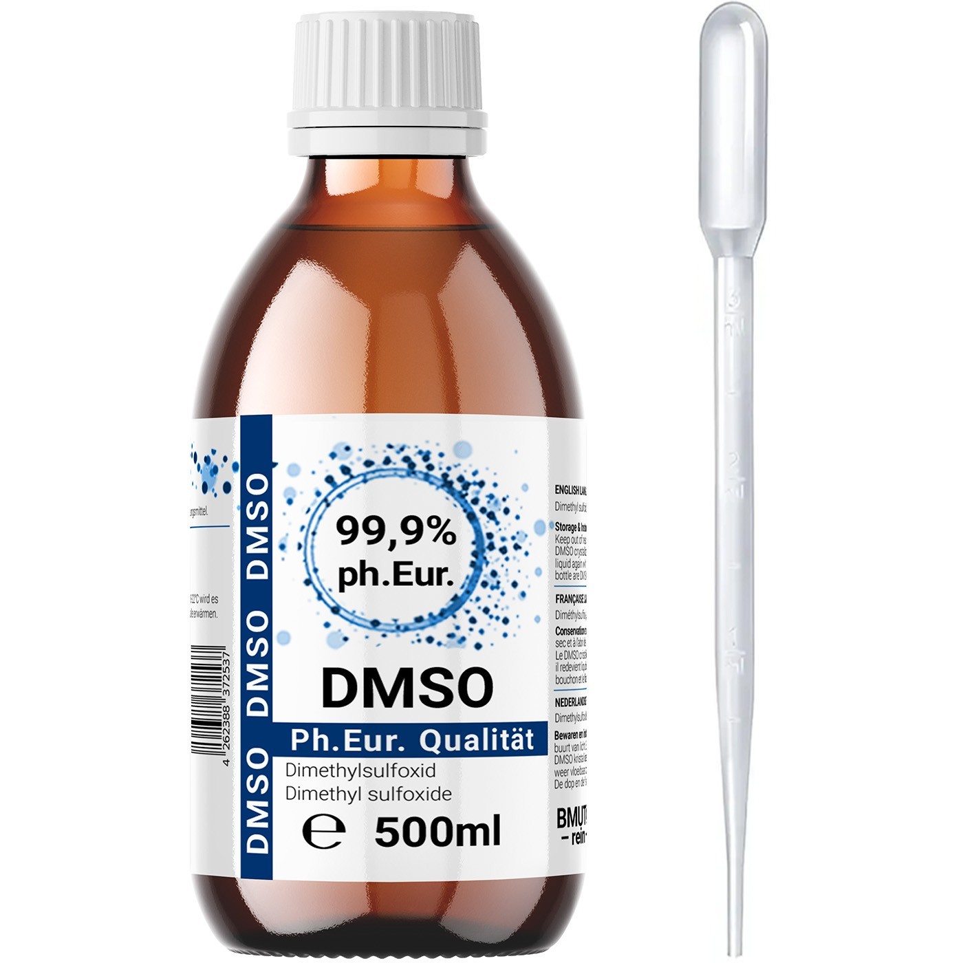 500 ml DMSO - 99,9% (Ph.Eur) dimetilsulfóxido botella de vidrio marrón con pipeta