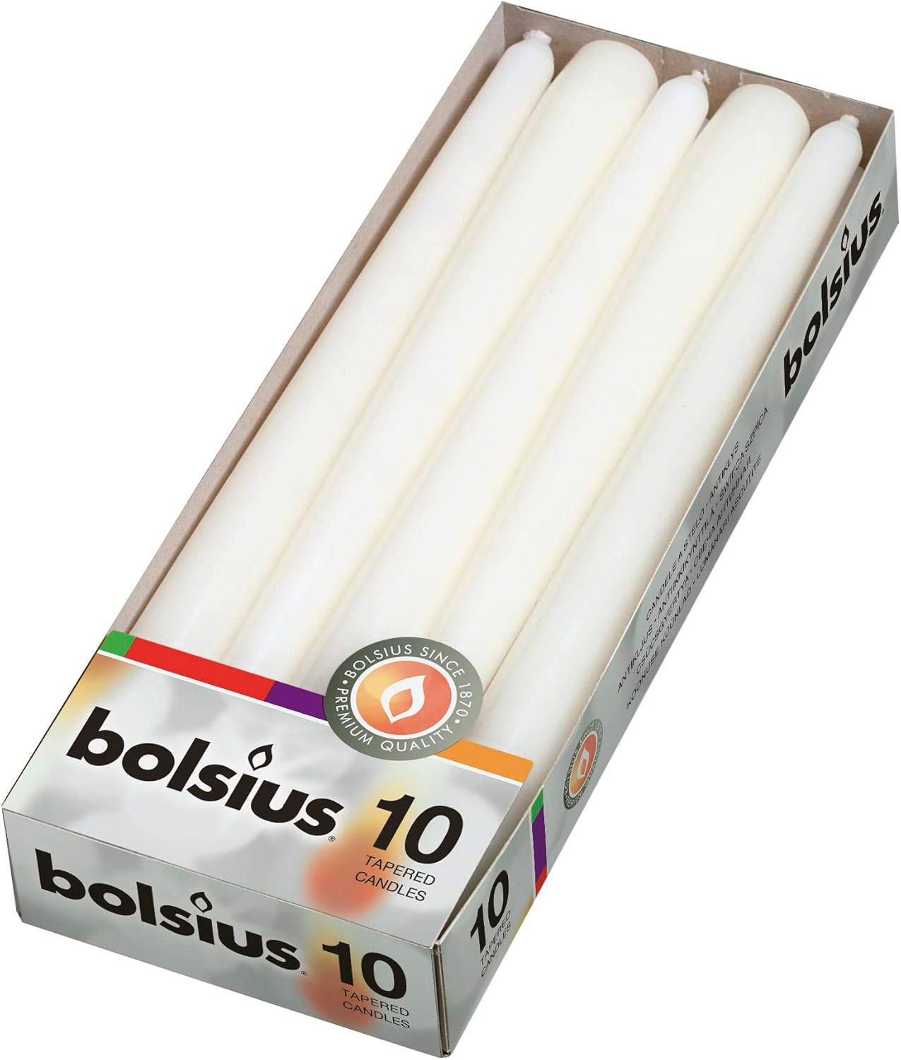 Bolsius Tapered Dinner Candles - White - Pack of 10 - 3.9X9.8X25.2 Cm - Unscente