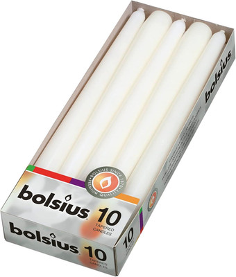 Bolsius Tafelkerzen konisch - weiß - 10er Pack - 3,9 x 9,8 x 25,2 cm - unparfümiert